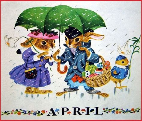 April Showers Hello April Vintage Calendar April Easter