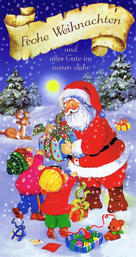 Die kinder bemerken schon im frühesten alter die wundervolle stimmung, die lichter, das tannengrün und den duft. Weihnachtskarte 3 - Weihnachtsmann und glückliche Kinder ...