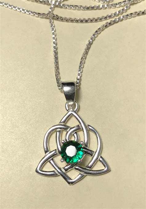 Celtic Sisters Knot Emerald Necklace In Sterling Silver Irish Etsy