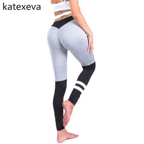 Katexeva Woman Sexy Gray Stitching Fitness Leggings Slim Trousers Pants Casual Patchwork Splice