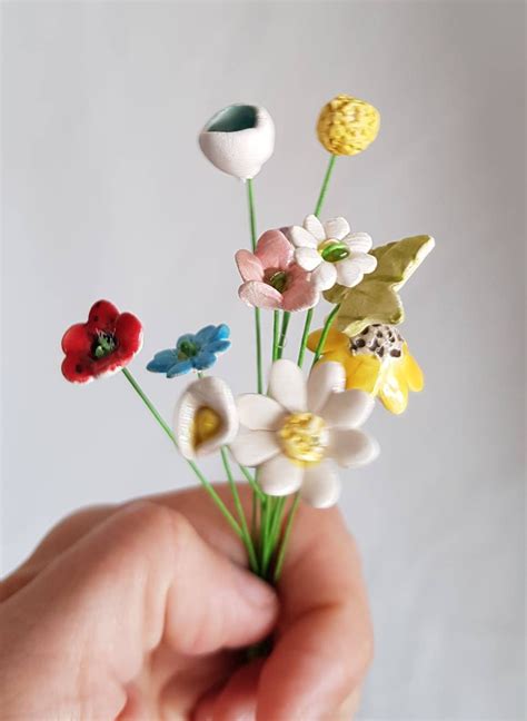 10 Teeny Tiny Ceramic Baby Flowers Pottery Flowers With Etsy