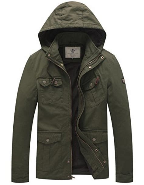 Wenven Mens Hooded Cotton Military Jacket Military Green — Deals From