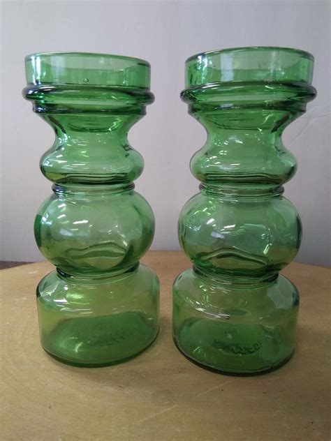 Shapely Vintage Italian Green Glass Vase Pair Candlestick Etsy