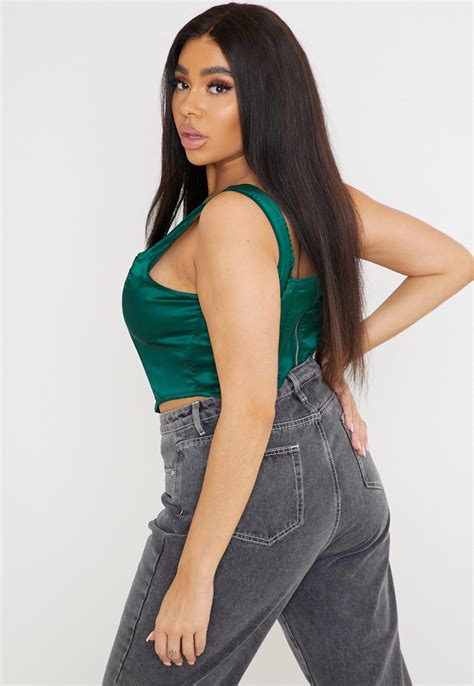 Plus Size Green Satin Corset Top Missguided