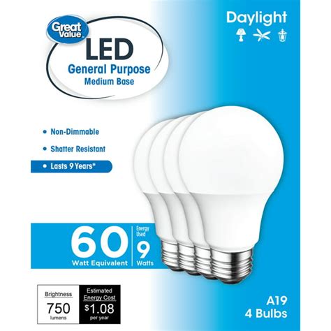 Great Value Led Light Bulb 9w 60w Equivalent A19 General Purpose