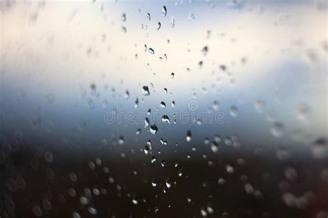 Raindrops On Window Cloudy Sky Stock Photo Image Of Glass Focus