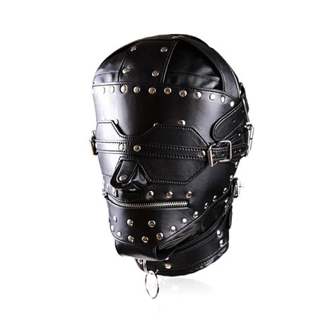 Black Head Gear Leather Belt Nail Head Straight Emphasis Helmet With Patch Sex Toys For Couples