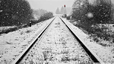 Hd Wallpaper Black And White Nature Winter Snow Railroad Tracks Travel