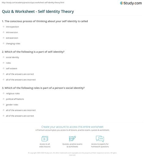 Quiz And Worksheet Self Identity Theory