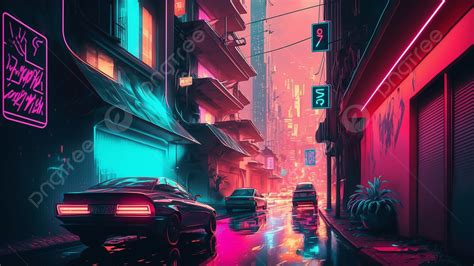 Cyberpunk Neon Street Illustration Background Cyberpunk Street