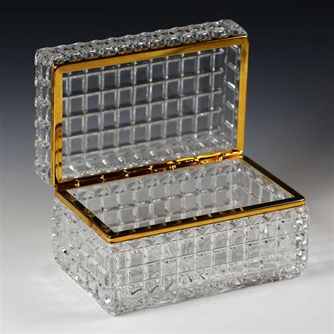 Large Clear Crystal Trinket Or Jewelry Casket Or Box With Hinged Lid
