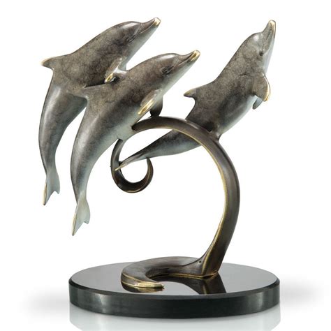 Spi Home Triple Dolphins On Marble Base Figurine Bronze Sculpture