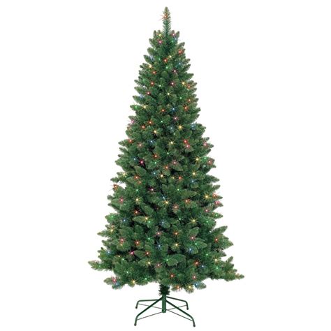 7 Feet Slim Pre Lit Artificial Christmas Tree With Metal