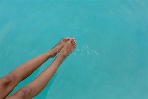 Womans Feet In Swimming Pool Stock Image Image Of Rippled Backyard