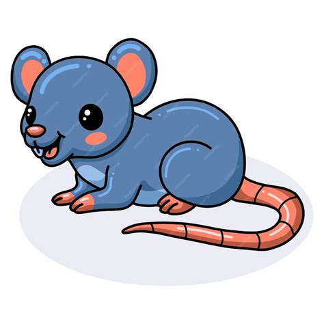 Lindo Pequeño Ratón Caricatura Posar Vector Premium