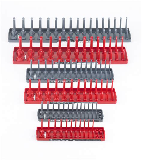 6 Pack Socket Tray Tool Organizer Abs Plastic Red And Gray Hansen