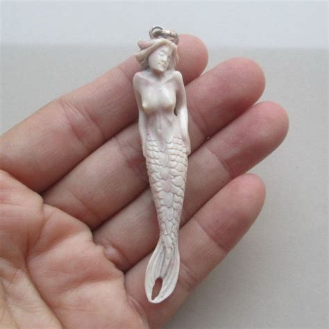 3 D Mermaid Pendant From Antler Carving With Silver Bail 3 231015 Necklace Jewelry Mermaid