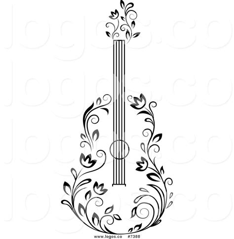Royalty Free Clip Art Vector Black And White Floral Guitar Logo Free