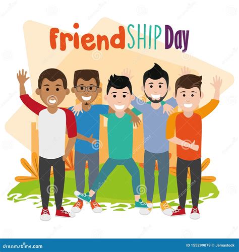 Friendship Day Happy Youth Cartoon Stock Vector Illustration Of