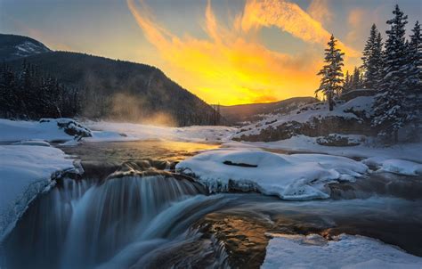 Wallpaper Winter Snow Landscape Mountains Nature River Waterfall