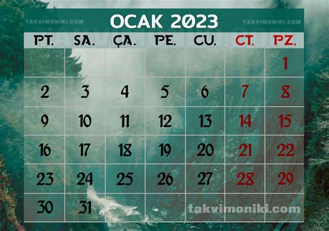 Ocak 2023 Görsel Takvim Takvim On İki