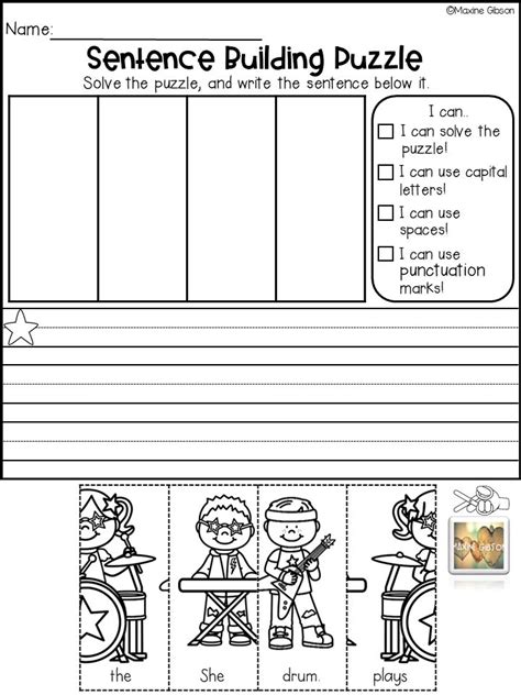 Sentence Building Puzzle October Kindergarten Writing First Grade