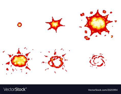 Pixel Art Explosions Game Icons Set Comic Boom Vector Image