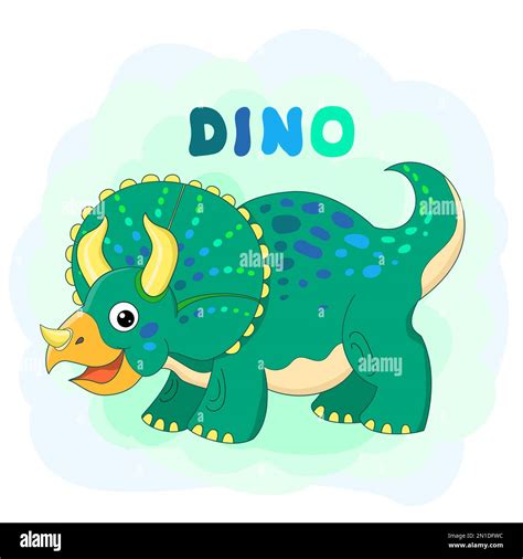 Funny Cartoon Dinosaur Triceratops Vector Illustration Stock Vector