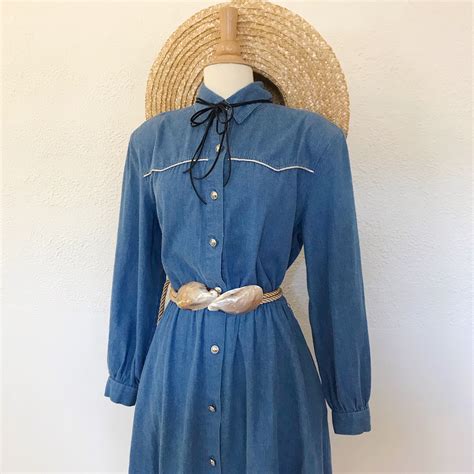 Vintage 1980s Western Denim Dress Etsy