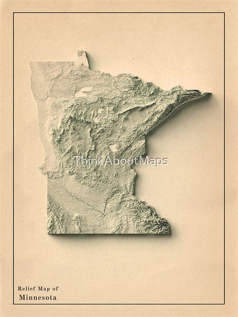 Minnesota Usa Shaded Relief Map 3d Digitally Rendered Poster For