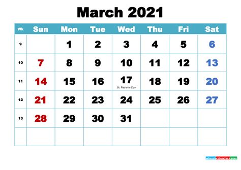 Free Printable 2021 Calendar March As Word Pdf