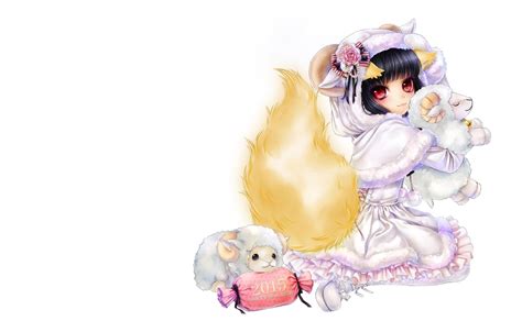 Wallpaper T Anime Art Girl Lamb Fox Ponytail Suit Card Game Ayakashi Pandemonium