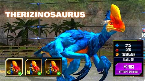 Therizinosaurus Gen2 3x Max Level 40 Jurassic World The Game Youtube