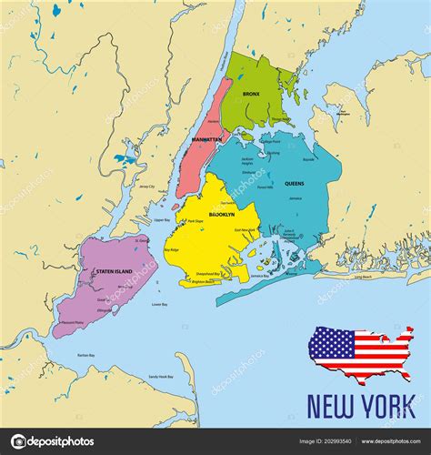 Vector Highly Detailed Political Map New York All Regions Roads Stock