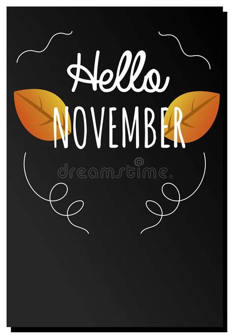Hand Drawn November Time Lettering Poster With Autumn Leaves Vector