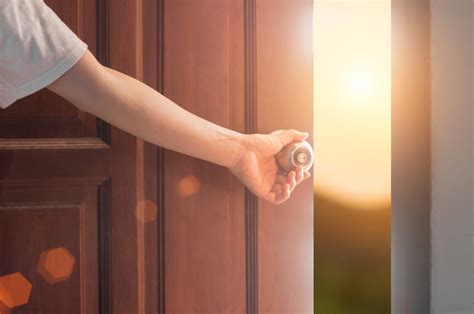 Women Hand Open Door Knob Or Opening The Doorgrand Openingclose Up