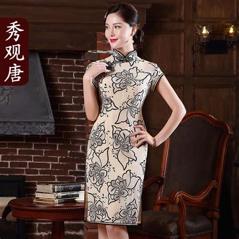 Charming Flowers Print Fine Silk Qipao Cheongsam Dress