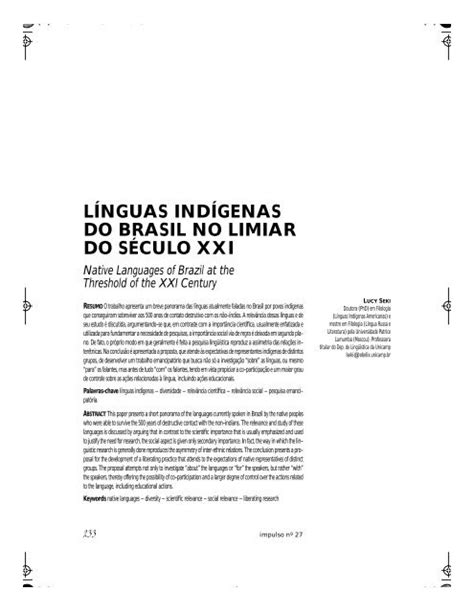 LÃ­nguas IndÃ­genas Do Brasil No Limiar Do SÃ©culo Xxi Unimep