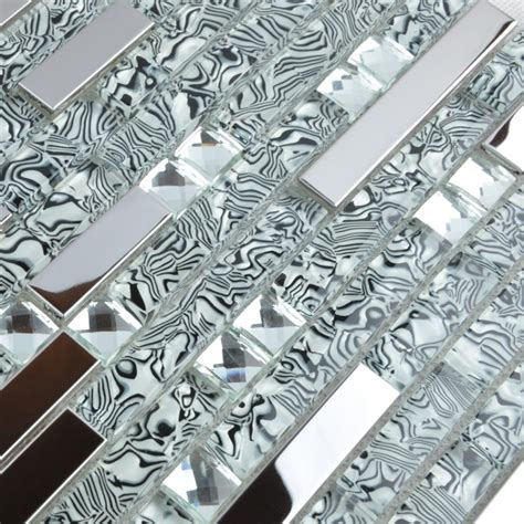 Glass And Stainless Steel Tile Silver Metal Backsplash Rhinestone