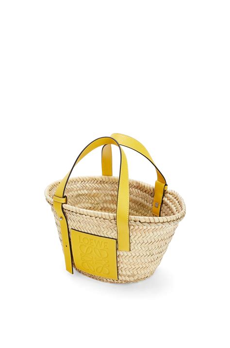 Small Basket Bag In Palm Leaf And Calfskin Yellow Loewe