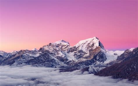 Download Pink Sky Snowy Mountain Top Wallpaper