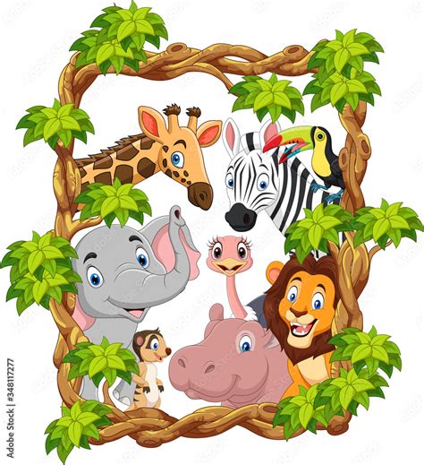 Cartoon Collection Happy Zoo Animals Stock Vektorgrafik Adobe Stock