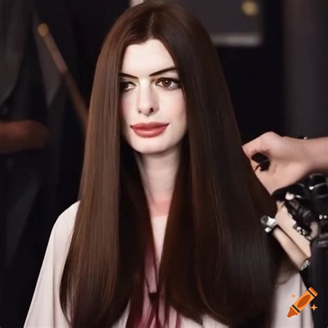 Anne Hathaway Getting Her Hair Trimmed Backstage