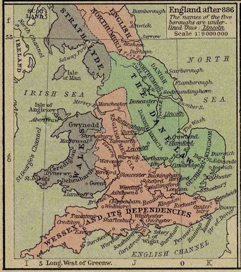 Mapa comentado de la Inglaterra alto medieval.