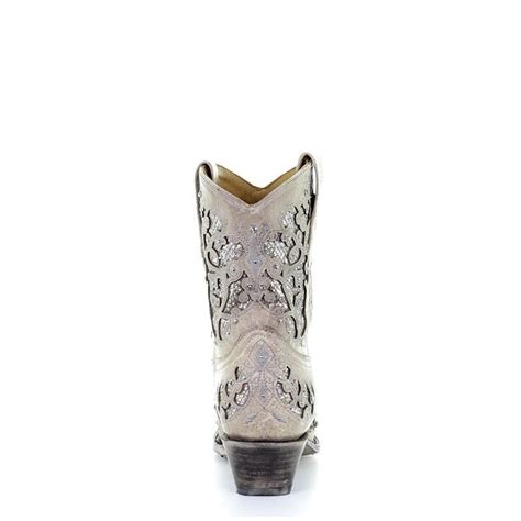 Corral Ladies Mariah White Glitter Inlay And Crystals Ankle Boots A3550