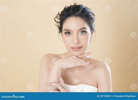 Beautiful Perfect Skin Gorgeous Young Woman Portrait In Studio Stock