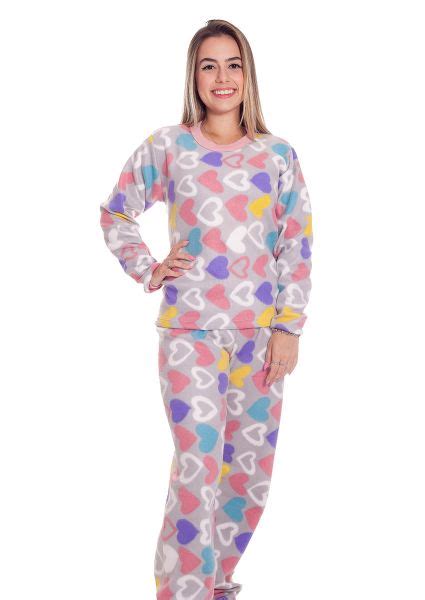 Pijama Feminino Longo Soft Plush Estampas Variadas Lali Na Amora Doce