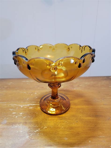 Teardrop Pedestal Compote Bowl Amber Indiana Glass Company Etsy