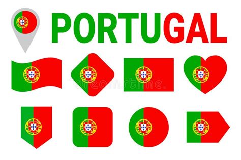Portugal Flag Collection Portuguese Flags Set Vector Flat Isolated
