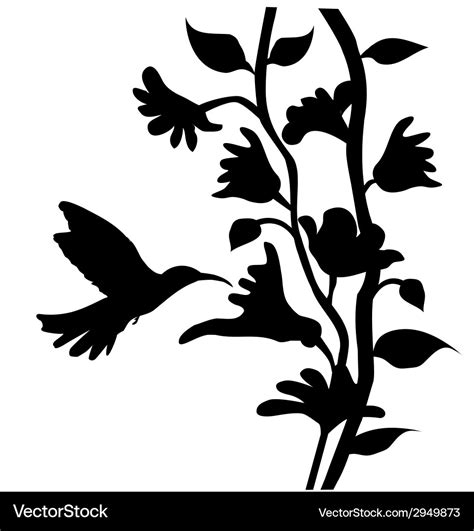 Hummingbird And Flowers Silhouette Royalty Free Vector Image